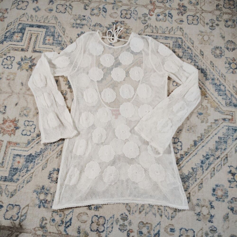 Show Me Your Mumu White Floral Crochet Mini Dress L Swim Cover Up Boho Festival - Picture 3 of 10